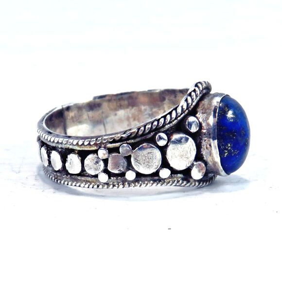 Sterling Silver Ring Women Sz 6 w/ Oval Blue Moonstone, Textured Band - Picture 5 of 9